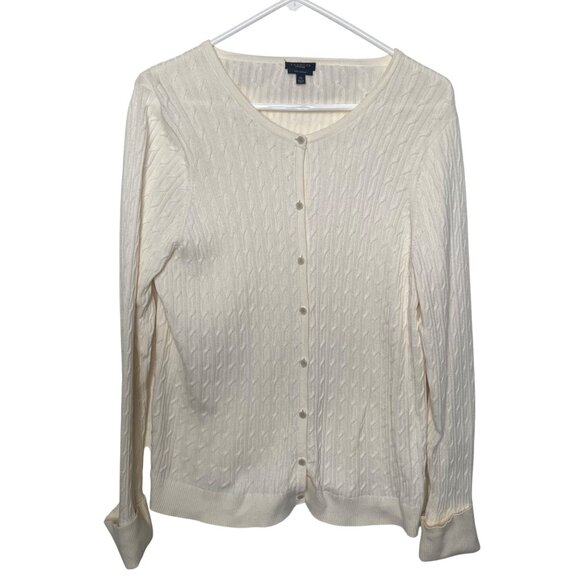 Talbots Pima Cotton‎ Cable Knit Cardigan Sweater Womens XL Ivory - Picture 1 of 9
